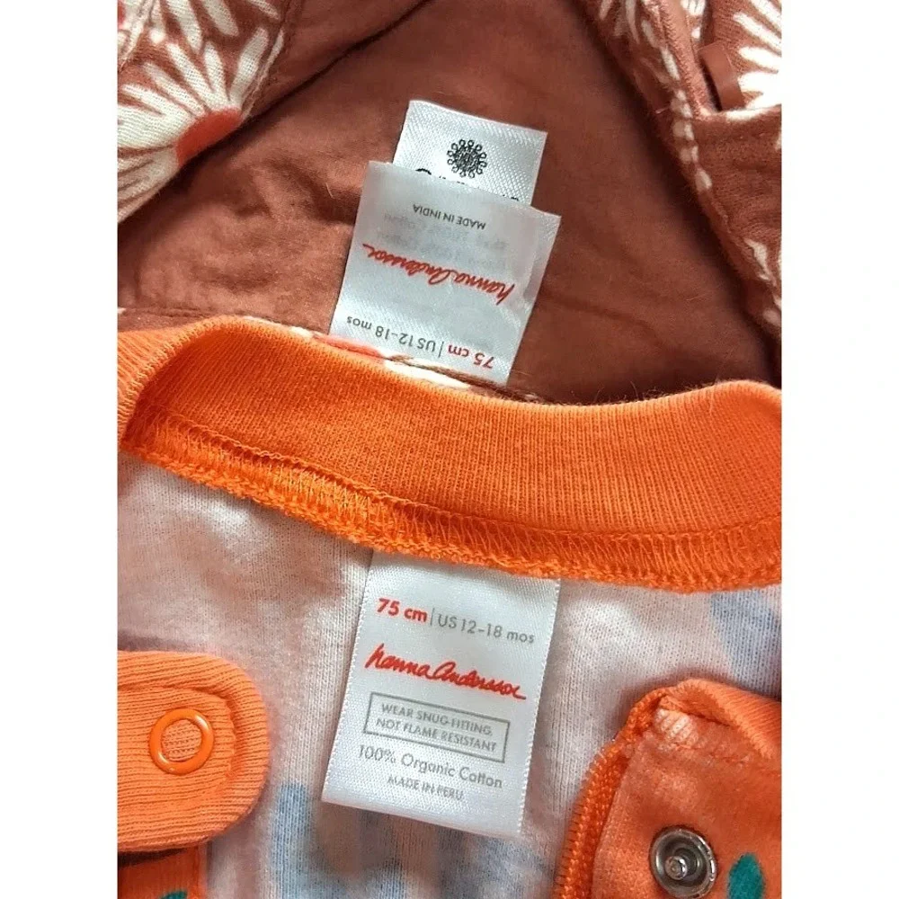 Hanna Andersson Boy 12 18 Mos Outfit Pajama Lot Orange Brown Flower Sloth Lot
